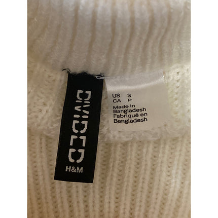 H&M Women's White Ribbed Knit Mock Neck Long Sleeve Cropped Sweater Top Size S