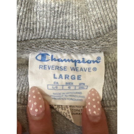Champion Reverse Weave Gray Pink Logo Spellout Long Sleeve Sweatshirt Top Size L