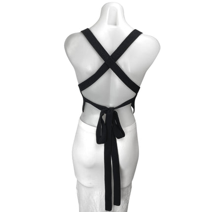NEW Aritzia Wilfred Cayenne Black Rib Knit Sleeveless Cross Back Crop Tank Top L