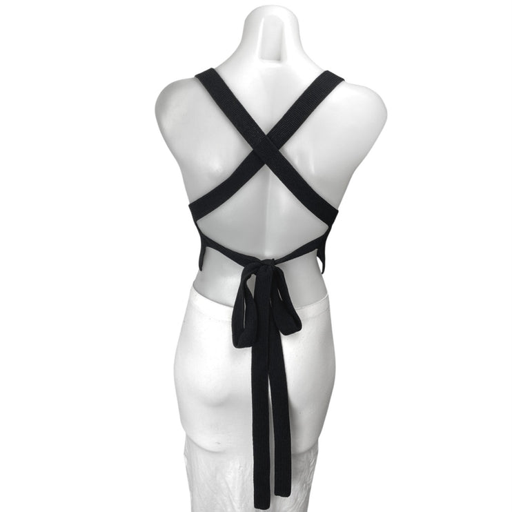 NEW Aritzia Wilfred Cayenne Black Rib Knit Sleeveless Cross Back Crop Tank Top L