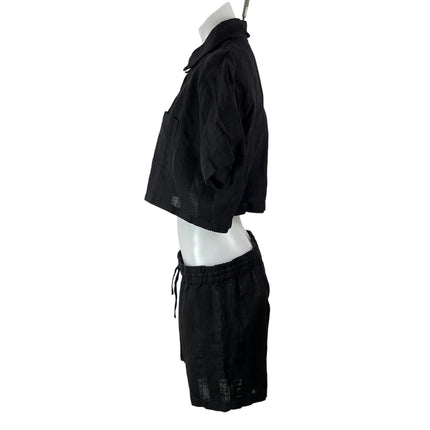 NEW Solid & Striped The Cropped Cabana Shirt Black Linen & Mini Shorts Sets Sz L