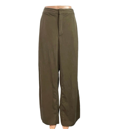 Zara Women's Olive Green High Rise Pleated Wide Leg Baggy Trousers Pants Size L