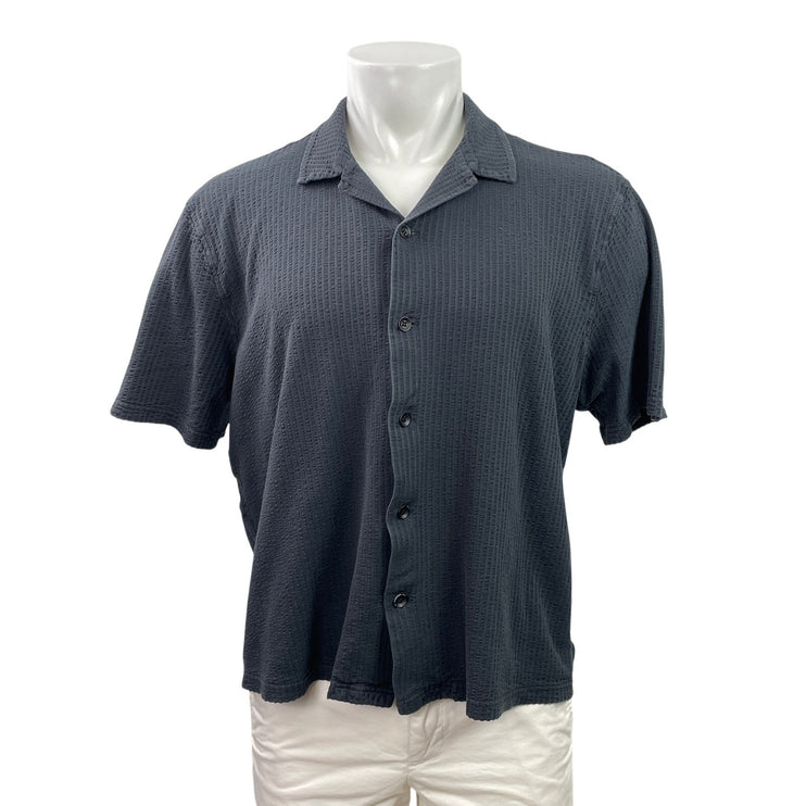Rag & Bone Men's Blue Textured Short Sleeve Collared Button Down Shirt Top Sz L