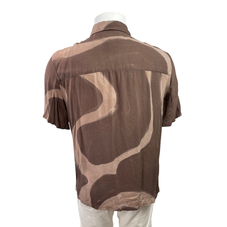 Zara Men's Brown Abstract Print Short Sleeve Collared Button Down Shirt Top M