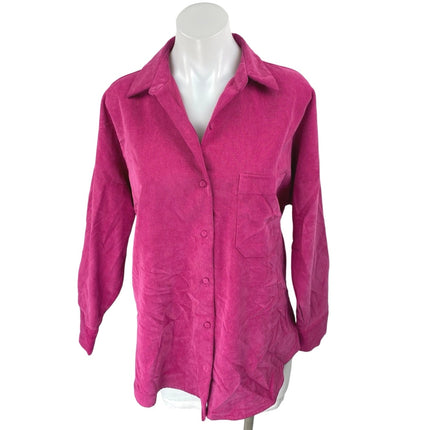 Zara Pink Long Sleeve Corduroy Oversized Loose Pocket Button Up Shirt Top Size S