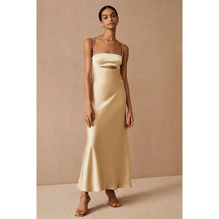 BEC & Bridge Carrie Yellow Satin Silk Sleeveless Cutout Cami Slip Midi Dress 4