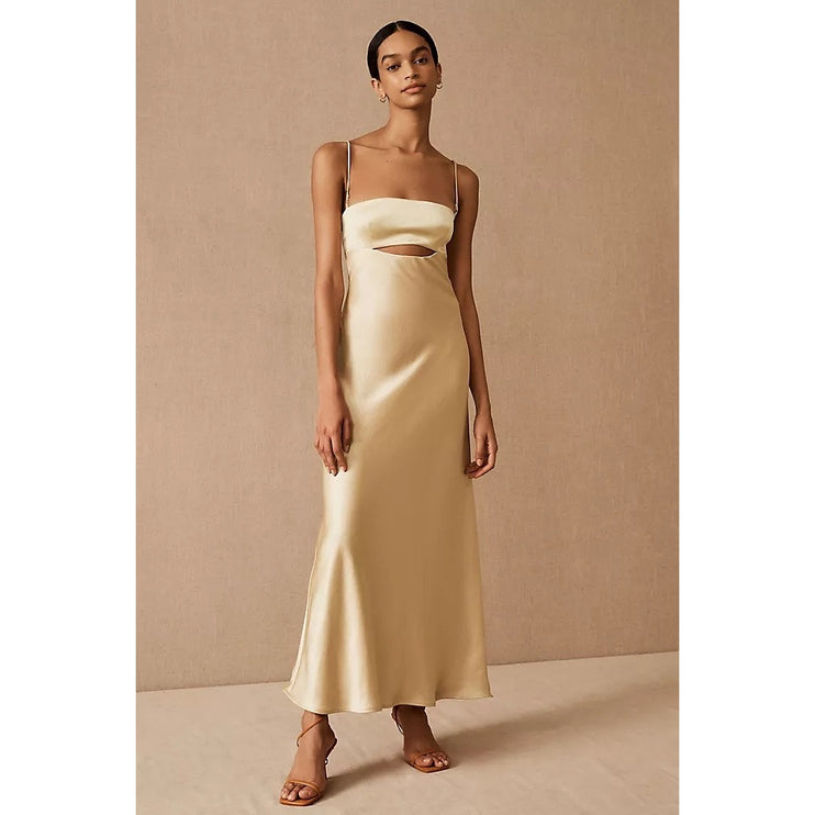 BEC & Bridge Carrie Yellow Satin Silk Sleeveless Cutout Cami Slip Midi Dress 4