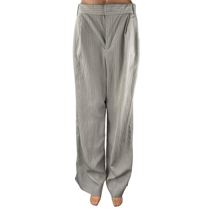 ZARA Women's Beige Stripes Pleated High Rise Wide Leg Trouser Dress Pants Size S