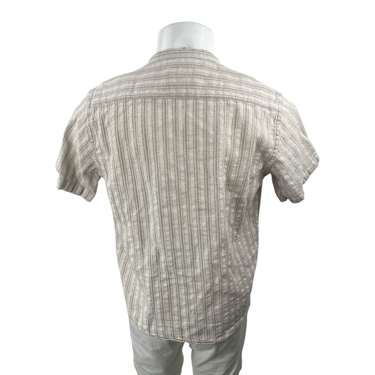 E.T.A Men's Beige Striped Relaxed Fit Short Sleeve Button Down Shirt Top Size M