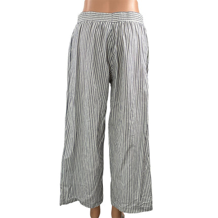 Lioness Womens White Blue Striped High Rise Baggy Wide Leg Trousers Pants Size M