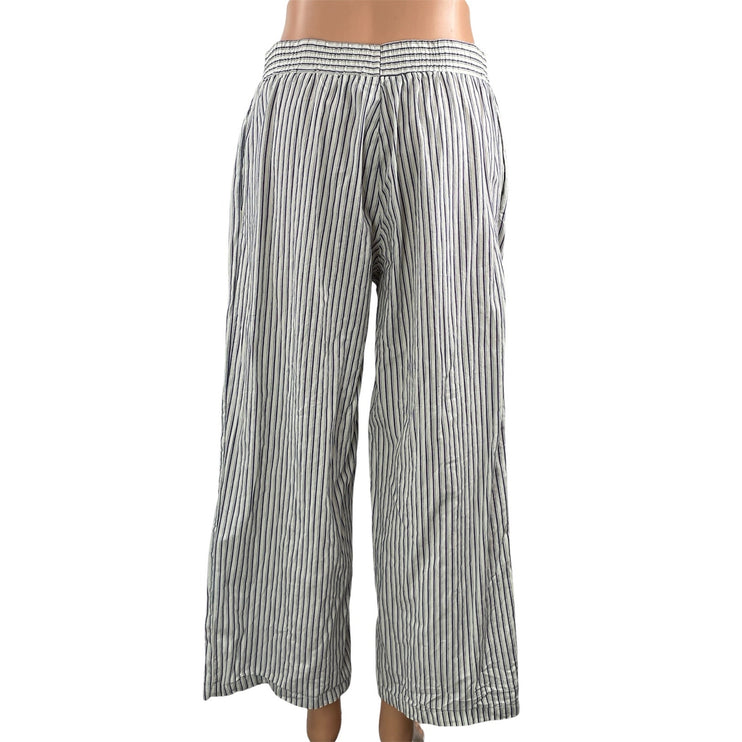 Lioness Womens White Blue Striped High Rise Baggy Wide Leg Trousers Pants Size M