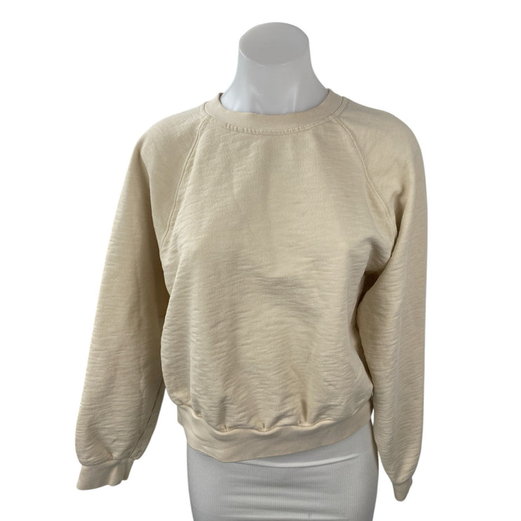 Madewell MWL Women's Cream Beige Terry Long Sleeve Crew Neck Sweatshirt Top Sz M