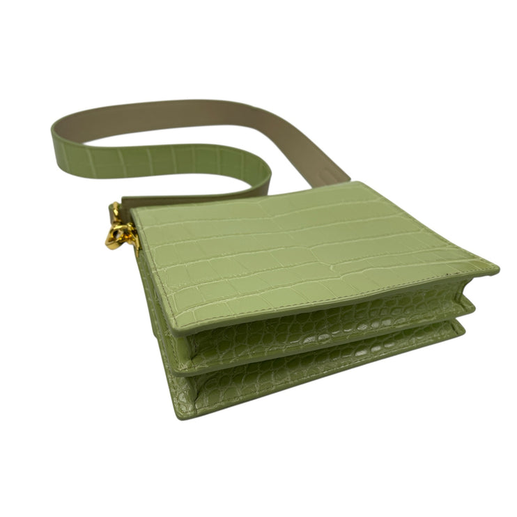 JW Pei Mini Flap Green Croc Faux Leather Vegan Crossbody Strap Bag Handbag OS