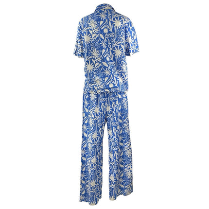 Zara Women's Blue Printed Short Sleeve Shirt & Wide Leg Trousers Matching Set M