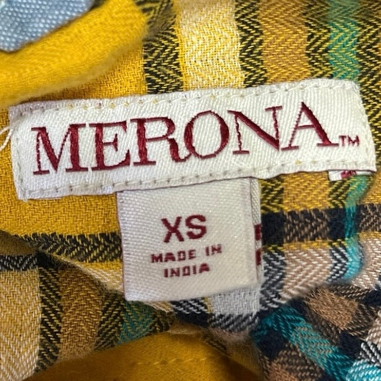 Merona Yellow 100% Cotton Collared Long Sleeve Button Down Shirt Top Size XS