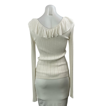 Intermix Cream Long Sleeves Knit Tassel Ruffle Flounce Lace Up Blouse Top Size M