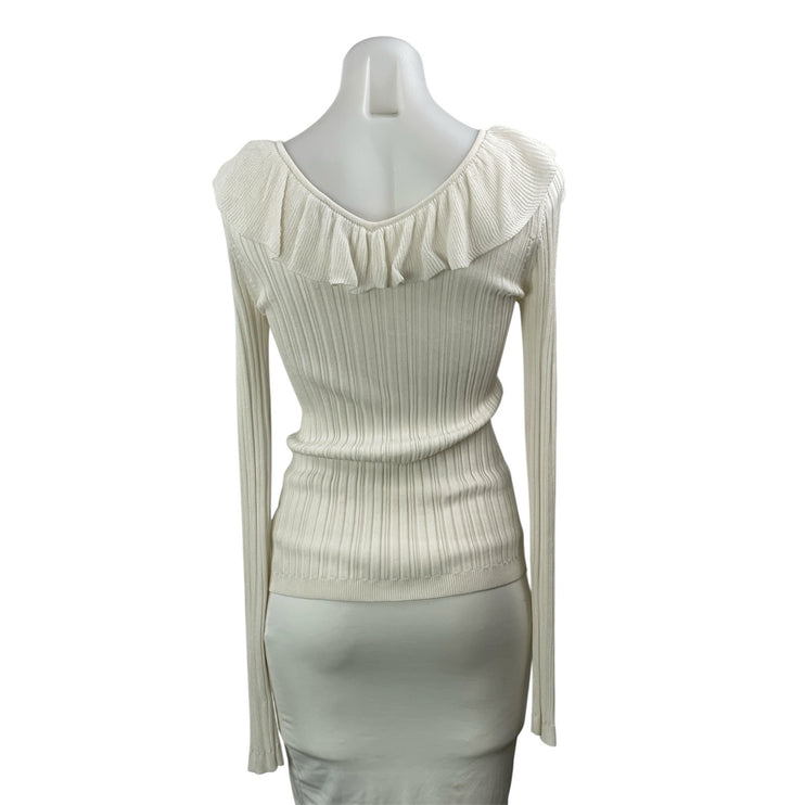 Intermix Cream Long Sleeves Knit Tassel Ruffle Flounce Lace Up Blouse Top Size M