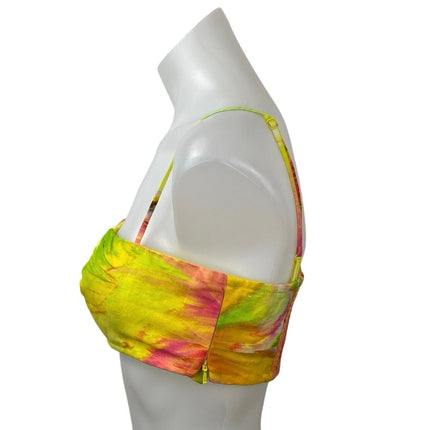 Hemant & Nandita Mina Yellow Floral Sleeveless Cami Bandeau Cropped Tank Top S