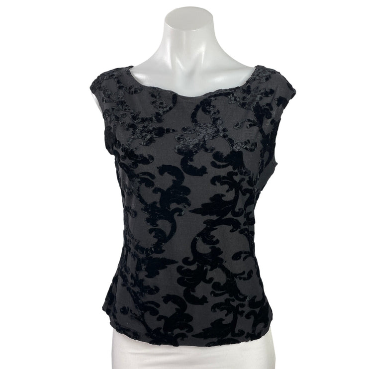Hanky Panky Womens Black Burnout Velvet Velour Sleeveless Boatneck Tank Top Sz M