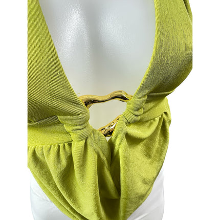 NEW Soly Hux Green Ribbed Knit Halter Plunge Ring Backless Blouse Top Size XS