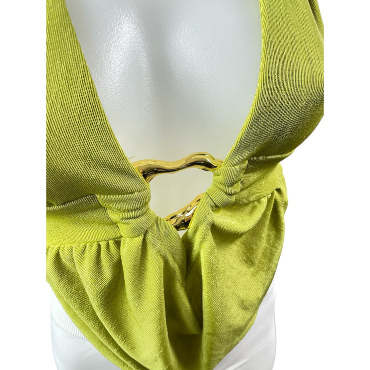 NEW Soly Hux Green Ribbed Knit Halter Plunge Ring Backless Blouse Top Size XS