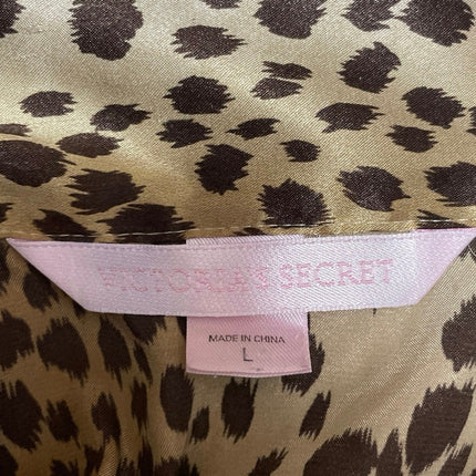 Victoria's Secret New Glam Leopard Satin Button Up Shirt Pajama Sleepwear Set L