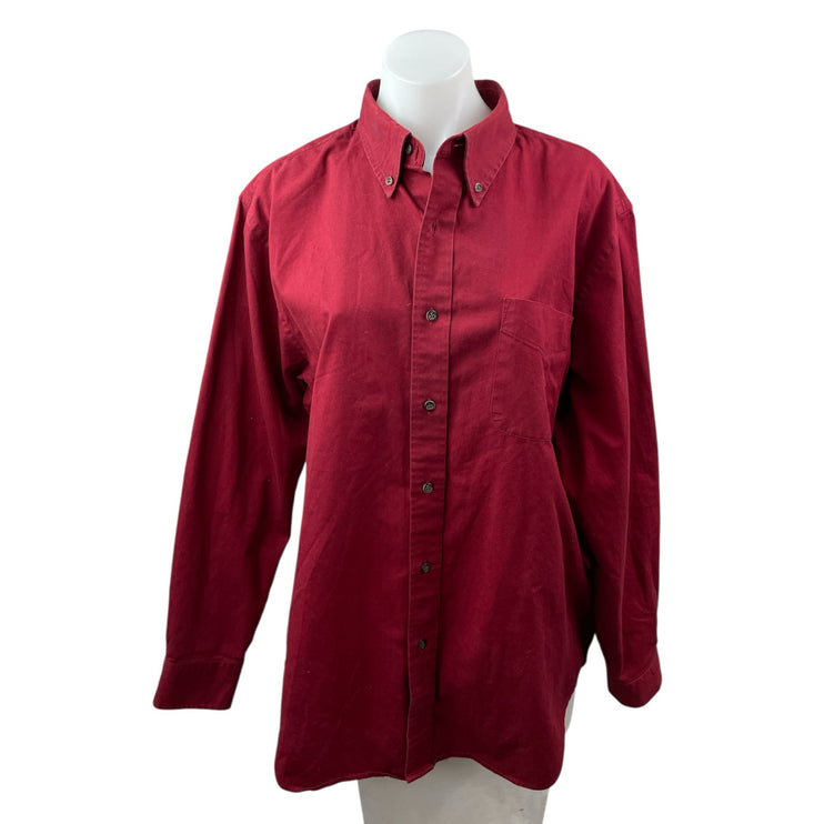 Croft & Barrow Men's Red Collared Long Sleeve Button Down Dress Shirt Top Size L