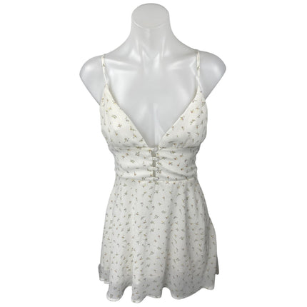 Princess Polly White Floral Sleeveless V Neck Button Front A Line Mini Dress 4