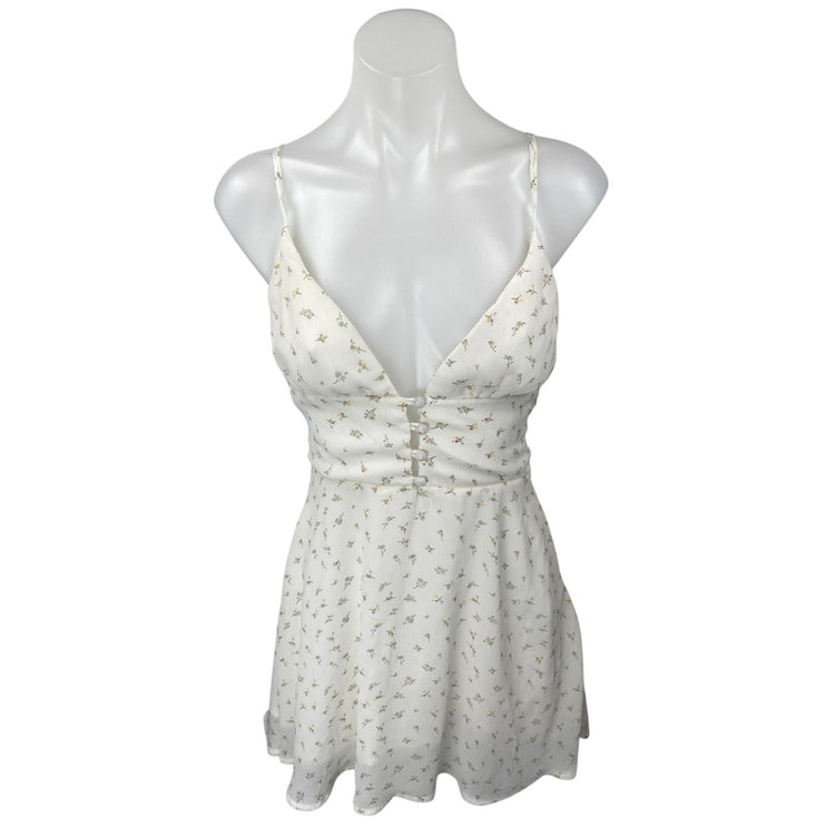 Princess Polly White Floral Sleeveless V Neck Button Front A Line Mini Dress 4