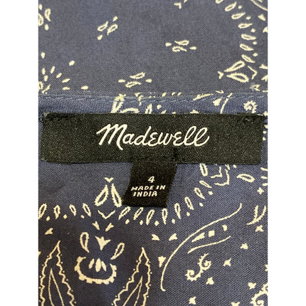 Madewell Blue Paisley Shirred V-Neck Button Down Short Sleeve Mini Shirt Dress 4