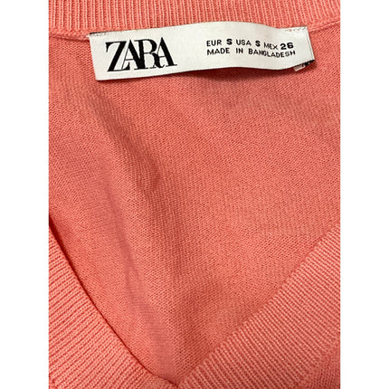Zara Women's Coral Long Sleeve V Neck Knit Loose Sweatshirt Sweater Top Size S