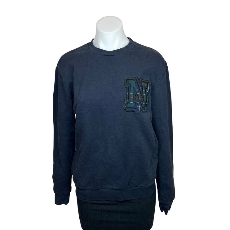 Zara Women Navy Blue Crewneck Embroidered Letter N Long Sleeve Sweatshirt Size S