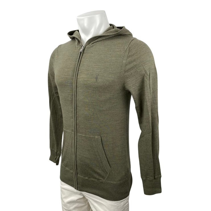 Allsaints 100% Wool Green Embroidered Long Sleeve Hooded Sweatshirt Jacket Sz M