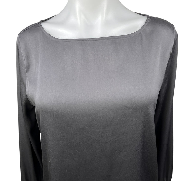 Ann Taylor Black Silk Satin Boat Neck Balloon Long Sleeve Blouse Top Size S