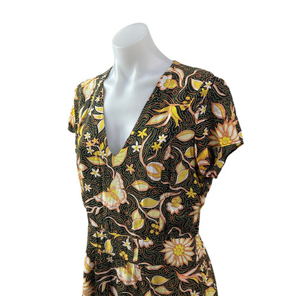 The Kooples Multicolor Floral V Neck Short Cap Sleeve Mini Flare A-Line Dress 3