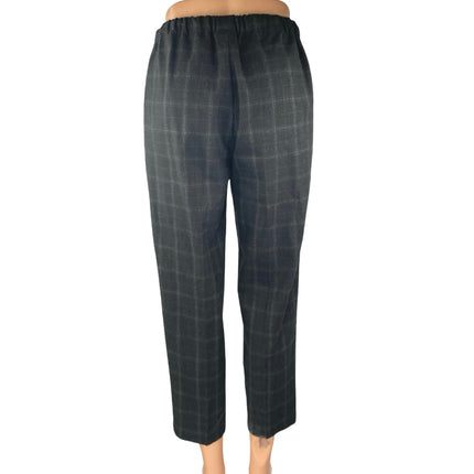 Aritzia Babaton Black Plaid Drawstring Straight High Rise Trousers Pants Size XS