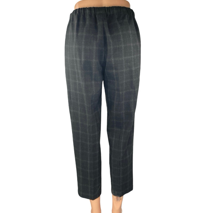 Aritzia Babaton Black Plaid Drawstring Straight High Rise Trousers Pants Size XS