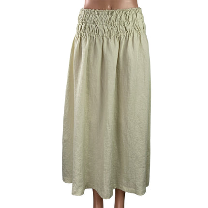 MNG Mango Womens Cream Yellow  Smocked High Waisted Maxi A-Line Skirt Size S