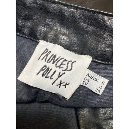 Princess Polly Women's Black Faux Vegan Leather High Waisted Mini Shorts Size 4