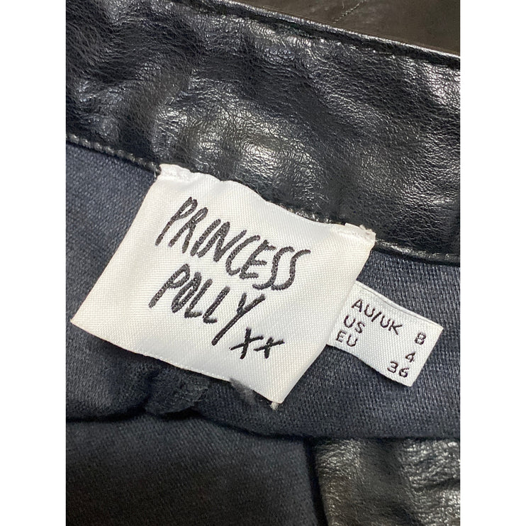 Princess Polly Women's Black Faux Vegan Leather High Waisted Mini Shorts Size 4