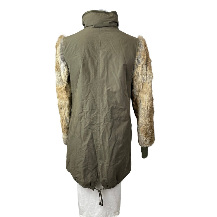 Aqua Genuine Rabbit Fur Long Sleeve Stand Collar Utility Parka Coat Jacket Sz XS