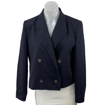 LIST Women's Black Double Breasted Peak Lapel Cropped Blazer Coat Jacket Size S