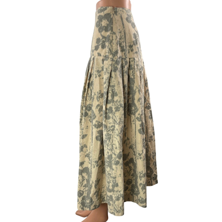 Zara Beige Floral Jacquard High Rise Pleated Drop Waist A Line Midi Skirt XL