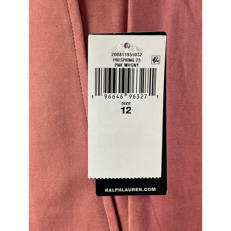 NEW Ralph Lauren Pink Satin High Waisted Straight Trousers Dress Pants Size 12