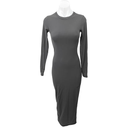 Skims Womens Gray Crew Neck Fitted Stretch Long Sleeve Bodycon Maxi Dress Size M