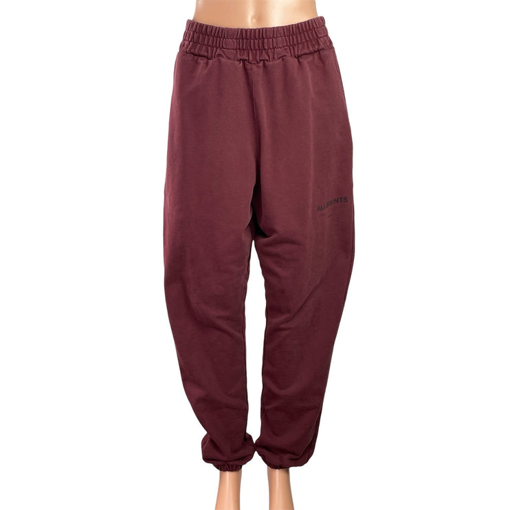 All Saints Women's Maroon High Waisted Tapered Leg Baggy Jogger Sweat Pants Sz S