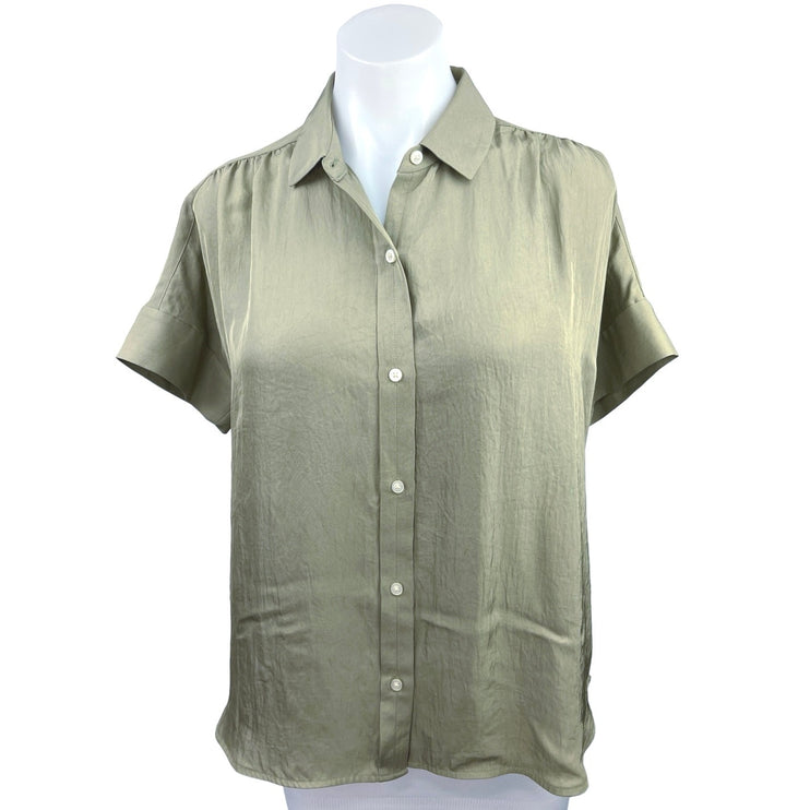 Everlane Green Relaxed Fit Button Up Collar Short Sleeve Shirt Blouse Top Size 2