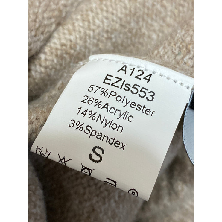 Lillusory Women's Beige Knit Off Shoulder Long Sleeve Sweatshirt Sweater Top S