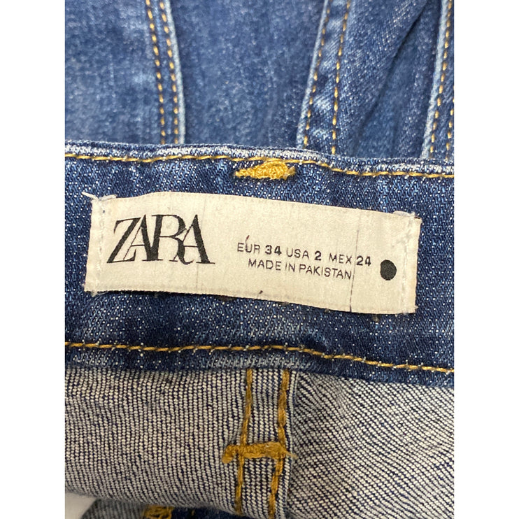 Zara Women's Blue High Waisted Slim Medium Wash Flare Bootcut Denim Jeans Size 2