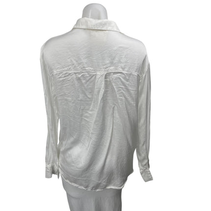 Pippa Women's White Silky Long Sleeve Button DownCollar Shirt Blouse Top Size XS